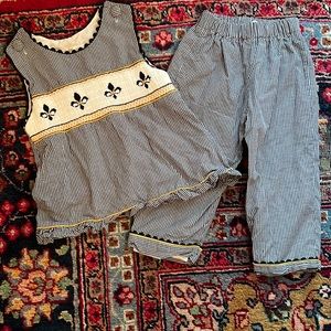 Fleur de lis smocked 2 piece set